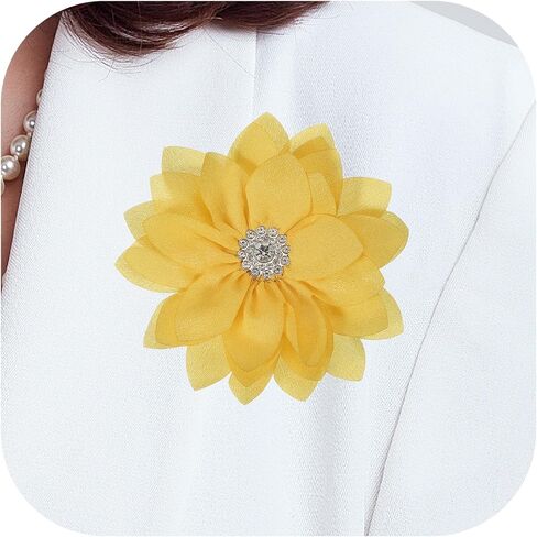 PATIKIL Flower Brooch, Flower Pins Satin Fabric Artificial Crystal Lotus Elegant Brooches Pin Clips Large for Women Clothes Wedding Handmade Floral Banquet in Saudi Arabia