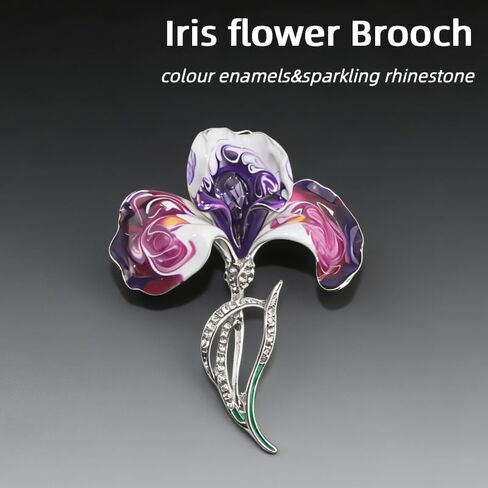 Luxury Purple Iris Flower Enamel Brooch - Sparkling Rhinestone Floral Lapel Pin, Elegant Flower Jewelry for Women, Wedding Formal Business Suit Dress Corsage Accessory, Gift for Her in Saudi Arabia