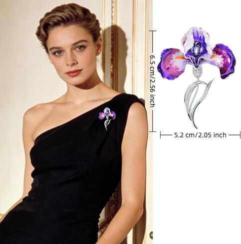 Luxury Purple Iris Flower Enamel Brooch - Sparkling Rhinestone Floral Lapel Pin, Elegant Flower Jewelry for Women, Wedding Formal Business Suit Dress Corsage Accessory, Gift for Her in Saudi Arabia