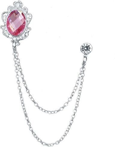 Vintage Gemstone Chain Brooch Pin Rhinestone Long Chain Tassel Suit Pin Zircon Oval Crystal Lapel Pin Jewelry for Women Men in Saudi Arabia