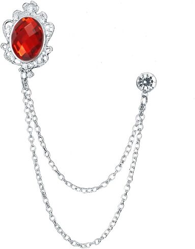 Vintage Gemstone Chain Brooch Pin Rhinestone Long Chain Tassel Suit Pin Zircon Oval Crystal Lapel Pin Jewelry for Women Men in Saudi Arabia