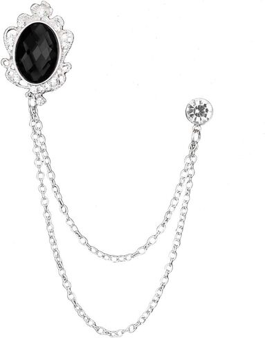 Vintage Gemstone Chain Brooch Pin Rhinestone Long Chain Tassel Suit Pin Zircon Oval Crystal Lapel Pin Jewelry for Women Men in Saudi Arabia