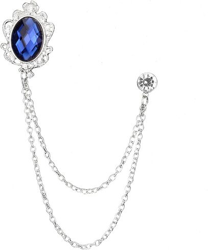 Vintage Gemstone Chain Brooch Pin Rhinestone Long Chain Tassel Suit Pin Zircon Oval Crystal Lapel Pin Jewelry for Women Men in Saudi Arabia