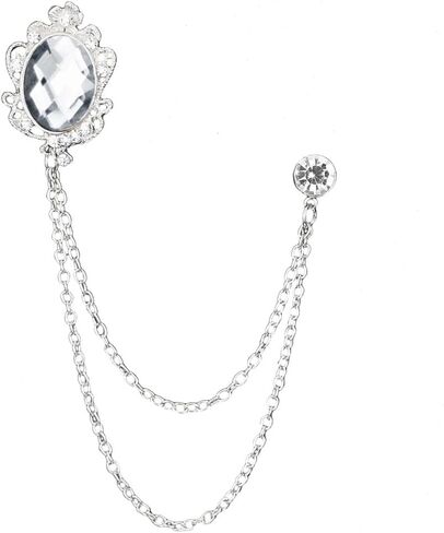 Vintage Gemstone Chain Brooch Pin Rhinestone Long Chain Tassel Suit Pin Zircon Oval Crystal Lapel Pin Jewelry for Women Men in Saudi Arabia