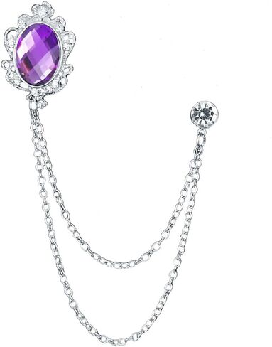 Vintage Gemstone Chain Brooch Pin Rhinestone Long Chain Tassel Suit Pin Zircon Oval Crystal Lapel Pin Jewelry for Women Men in Saudi Arabia