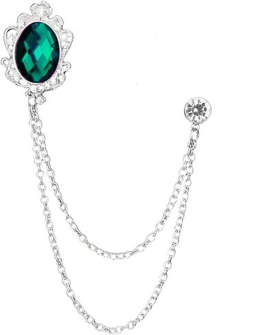 Vintage Gemstone Chain Brooch Pin Rhinestone Long Chain Tassel Suit Pin Zircon Oval Crystal Lapel Pin Jewelry for Women Men in Saudi Arabia