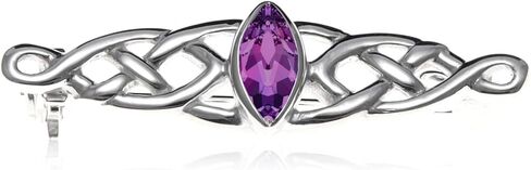 Alexander Castle 925 Sterling Silver Brooch for Women - Celtic Brooch Pin with Purple Cubic Zirconia & Jewelry Gift Box - 35mm x 10mm in Saudi Arabia