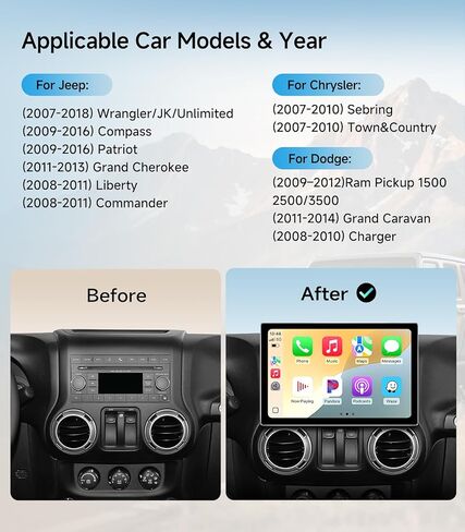 11.5 بوصة 8Core Car Radio Radio Presconse لجيب Wrangler JK Compass Grand Cherokee Dodge Ram مع Android12/Carplay/Android Auto/5G WiFi/HD Touchscreen/GPS Cameraging/HD Camera in Kuwait