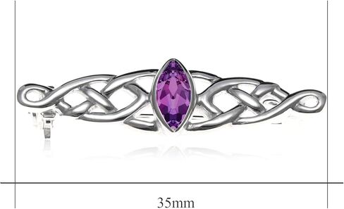 Alexander Castle 925 Sterling Silver Brooch for Women - Celtic Brooch Pin with Purple Cubic Zirconia & Jewelry Gift Box - 35mm x 10mm in Saudi Arabia