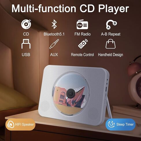 مشغل أقراص مضغوطة بلوتوث مع غطاء الغبار ، مشغل أقراص مضغوطة راديو FM مع التحكم عن بُعد/USB/AUX/Home KPOP Audio ، LCD Display in Kuwait