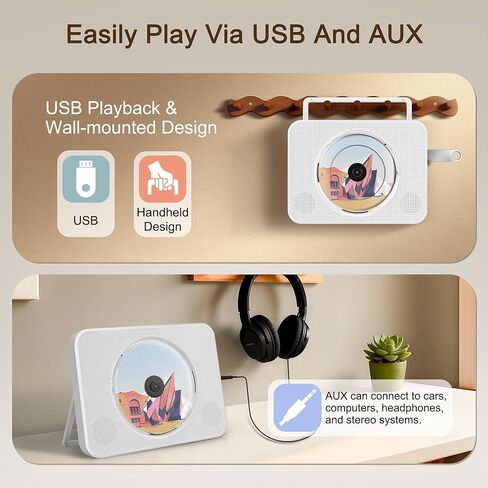 مشغل أقراص مضغوطة بلوتوث مع غطاء الغبار ، مشغل أقراص مضغوطة راديو FM مع التحكم عن بُعد/USB/AUX/Home KPOP Audio ، LCD Display in Kuwait