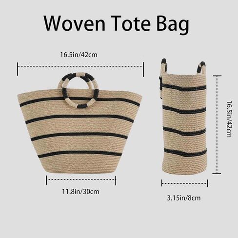 حقيبة الشاطئ للنساء حقائب حمل من القش حقيبة يد ذات سعة كبيرة حقيبة يد من الخيزران بمقبض علوي مستدير لعطلة الصيف والشاطئ والسفر in Kuwait
