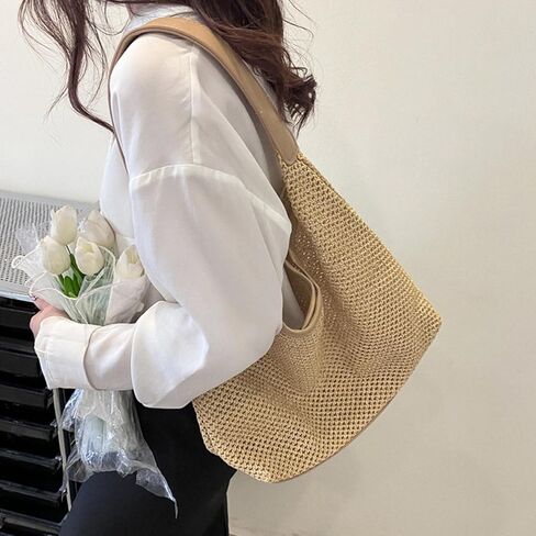 حقائب الشاطئ للنساء حقيبة القش عطلة الصيف كبيرة قابلة للطي حقيبة شاطئية من القش حمل المنسوجة الكتف هدايا الشاطئ شبكة حقيبة الشاطئ in Kuwait