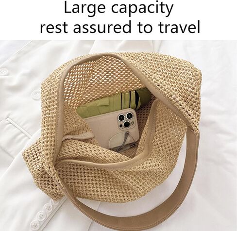 حقائب الشاطئ للنساء حقيبة القش عطلة الصيف كبيرة قابلة للطي حقيبة شاطئية من القش حمل المنسوجة الكتف هدايا الشاطئ شبكة حقيبة الشاطئ in Kuwait