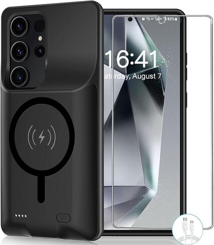 Battery Case for Galaxy S25(6.2 inch),[10000mAh] Large Capacity Slim Portable Protective Fast Charging Case Backup Power Bank Battery Case Compatible with Galaxy S25-Black in Kuwait
