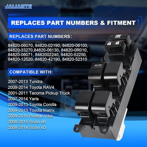 84820-06070 Master Power Window Switch, Driver Side Window Switch Compatible with Tundra/Toyota RAV4/Tacoma Pickup Truck/Yaris/Toyota Corolla/Pontiac Vibe/Scion xB xD, Replaces# 84820-02190 in Kuwait