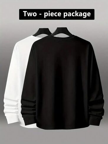 Men's T-Shirts 2-Pack,Black & White Long Sleeve Crewneck Tee Set,Basic Solid Color Combo,Sizes S-XL in Saudi Arabia