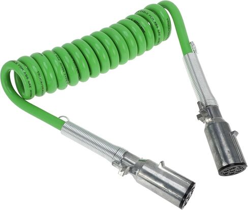 7 Way Coiled Electrical Power Trailer Cord Wire Female Plug Trailer Extension Cable for Semi Trucks Tractors 12 Feet Green Zinc Alloy in Saudi Arabia