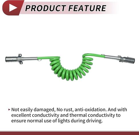 7 Way Coiled Electrical Power Trailer Cord Wire Female Plug Trailer Extension Cable for Semi Trucks Tractors 12 Feet Green Zinc Alloy in Saudi Arabia
