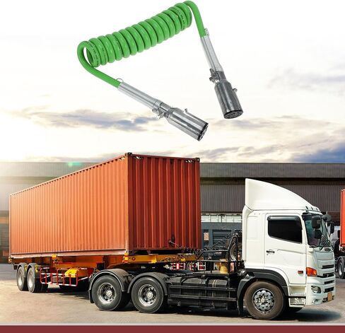 7 Way Coiled Electrical Power Trailer Cord Wire Female Plug Trailer Extension Cable for Semi Trucks Tractors 12 Feet Green Zinc Alloy in Saudi Arabia