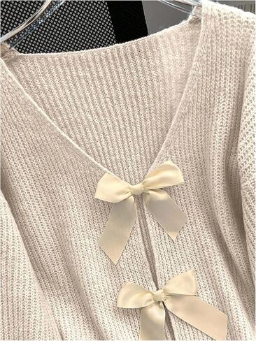 Women's Bowknot Sweaters Y2k Long Sleeve V Neck Knit Pullover Tops in Saudi Arabia