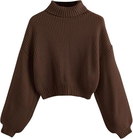 WDIRARA Women's Mock Turtleneck Chunky Sweater Lantern Long Sleeve Pullover Knit Tops in Saudi Arabia