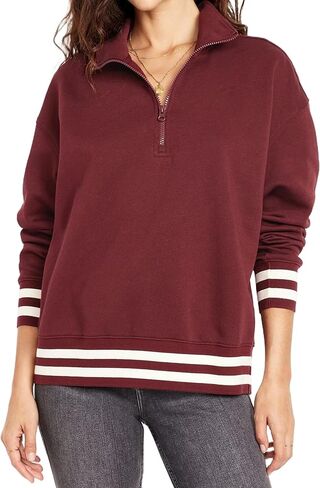 Women’s Half Zip Sweatshirts Collar Long Sleeve Stripes Pullover Loose Sweater Y2k Casual Pullover Top Clothes 2025 in Kuwait