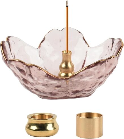 Incense Holder, Glass Cherry Blossom Bowl Incense Holder Set with 3 Styles Copper Incense Accessories for Joss Stick, Tower Incense, Home Office Decoration in Saudi Arabia