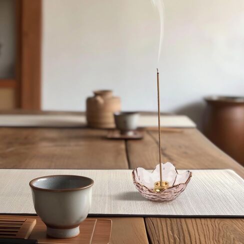 Incense Holder, Glass Cherry Blossom Bowl Incense Holder Set with 3 Styles Copper Incense Accessories for Joss Stick, Tower Incense, Home Office Decoration in Saudi Arabia
