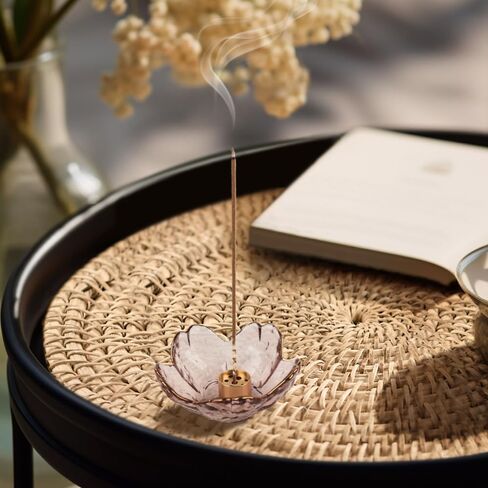Incense Holder, Glass Cherry Blossom Bowl Incense Holder Set with 3 Styles Copper Incense Accessories for Joss Stick, Tower Incense, Home Office Decoration in Saudi Arabia