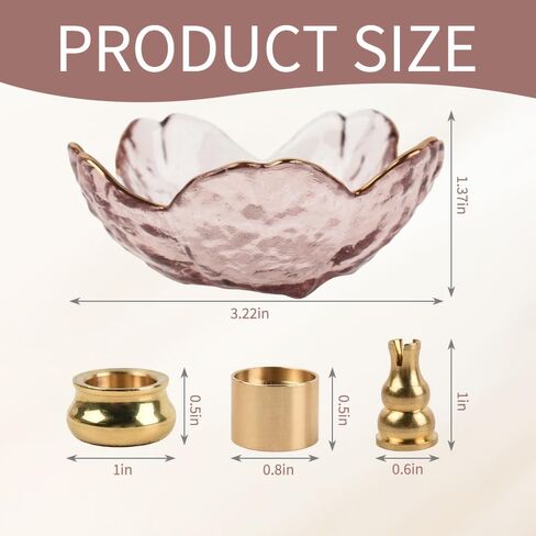 Incense Holder, Glass Cherry Blossom Bowl Incense Holder Set with 3 Styles Copper Incense Accessories for Joss Stick, Tower Incense, Home Office Decoration in Saudi Arabia