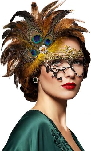 Masquerade Masks for Women 1920s Peacock Feather Lace Venetian Mask for Halloween Renaissance Costume Party in Kuwait