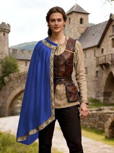 GRAJTCIN Unisex Renaissance Cloak Medieval Shawl Half Shoulder Cape Knight Warrior Halloween Costume in Saudi Arabia