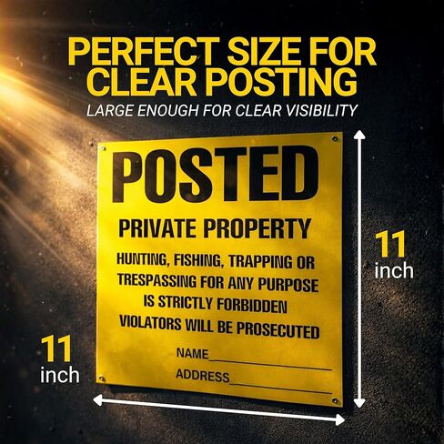 لافتات منشورة ممنوع التعدي على ممتلكات الغير ولا علامات صيد، (100 حزمة) لافتات منشورة ممنوع الصيد أو علامات التعدي على ممتلكات الغير، شديدة التحمل، مقاومة للطقس، 11 بوصة × 11 بوصة لافتات منشورة باللون الأصفر in Kuwait