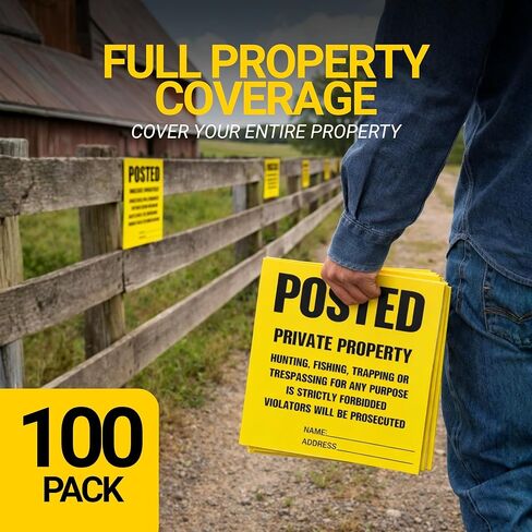 لافتات منشورة ممنوع التعدي على ممتلكات الغير ولا علامات صيد، (100 حزمة) لافتات منشورة ممنوع الصيد أو علامات التعدي على ممتلكات الغير، شديدة التحمل، مقاومة للطقس، 11 بوصة × 11 بوصة لافتات منشورة باللون الأصفر in Kuwait