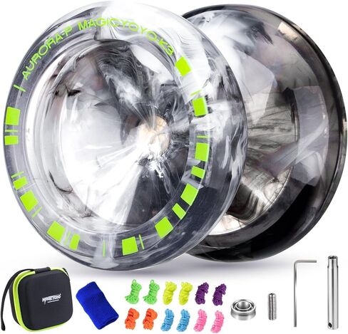 MAGICYOYO K3 Aurora-p Yoyo for Kids, Responsive Yoyo for Beginner, Professional Trick Yoyos with Extra Unresponsive Bearing for Adults, 12 Yo yo Stings, Bearing Removal Tool, Yo-yo Case (Black White) in Kuwait