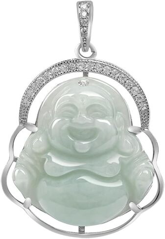 Elegant Natural Jade Necklace with Laughing Buddha Maitreya Pendant - A Symbol of Prosperity & Contentment - The Perfect Accessory for Spiritual Connection in Kuwait