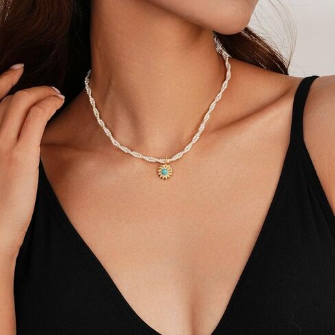 Pearl Necklaces for Women Dainty Gold Baroque Beaded Pearl Choker Pendant Necklace Beach Jewelry Bride Bridesmaid Gifts for Wedding Birthday Anniversary in Kuwait