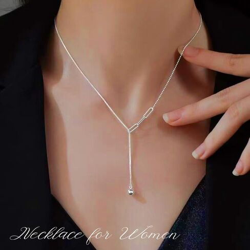 Ursumy 925 Sterling Long Silver Necklace for Women Dainty Y Shaped Layered Beaded Chain Simple Choker Necklaces butterfly Jewelry Gifts in Saudi Arabia