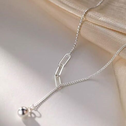 Ursumy 925 Sterling Long Silver Necklace for Women Dainty Y Shaped Layered Beaded Chain Simple Choker Necklaces butterfly Jewelry Gifts in Saudi Arabia