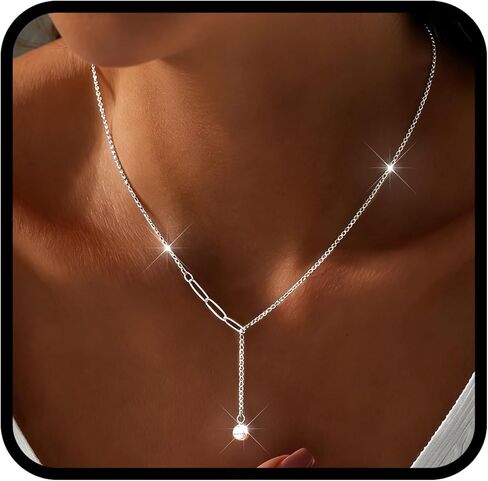 Ursumy 925 Sterling Long Silver Necklace for Women Dainty Y Shaped Layered Beaded Chain Simple Choker Necklaces butterfly Jewelry Gifts in Saudi Arabia
