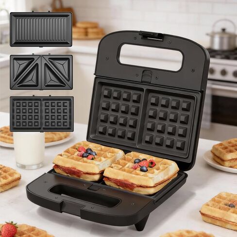 Sunvivi Waffle Iron, Panini Press Grill and Sandwich Maker Set, 3 in 1 Electric Sandwich Press with Removable Non-Stick Plates, Indicator Lights in Kuwait