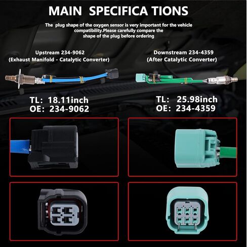 2 قطعة مستشعر الأكسجين O2 234-9062 234-4359 المنبع والمصب متوافق مع 2007 2008 2009 Honda CR-V LX EX EX-L 2.4L L4 2354cc، استبدال # 234-9062 234-4359 36531-RZA-003 36532-RZA-004 in Saudi Arabia