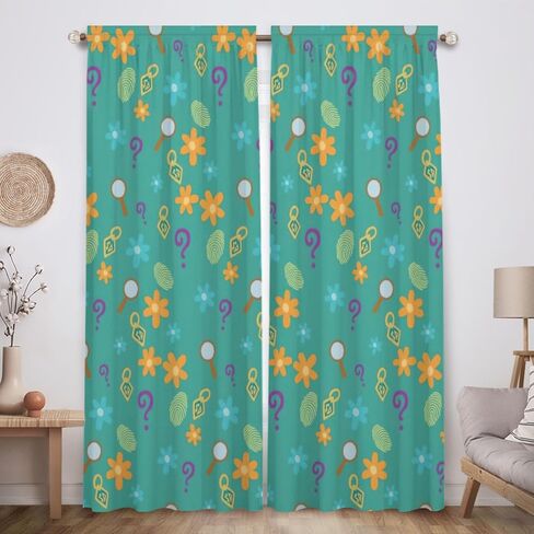 Funnytree 82" X 84" Colorful Mystery Pattern Window Curtains Magnifying Glass Icons Drapes Bedroom Home Room Decor Durable Fabric Machine Washable in Saudi Arabia