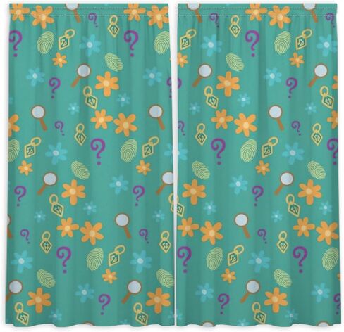 Funnytree 82" X 84" Colorful Mystery Pattern Window Curtains Magnifying Glass Icons Drapes Bedroom Home Room Decor Durable Fabric Machine Washable in Saudi Arabia