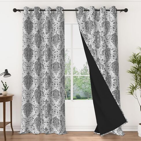 Vintage Floral Blackout Curtains 84 Inches Long 2 Panels, Elegant Black & White Flower Pattern Window Drapes, Light Blocking Thermal Insulated Curtains for Bedroom & Living Room in Saudi Arabia