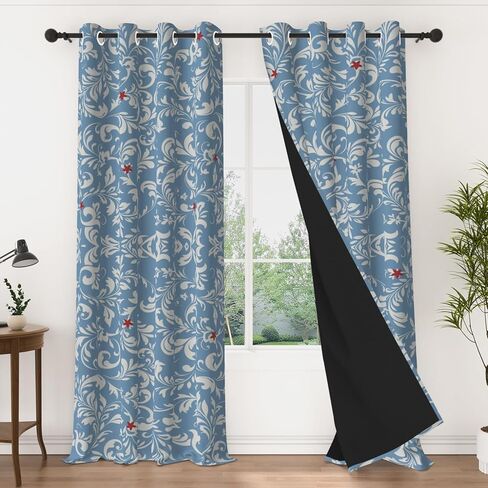 Vintage Floral Blackout Curtains 84 Inches Long 2 Panels, Elegant Black & White Flower Pattern Window Drapes, Light Blocking Thermal Insulated Curtains for Bedroom & Living Room in Saudi Arabia