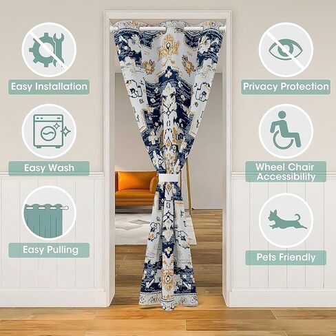 ستارة باب على طراز Erosebridal Boho، ستارة تعتيم باللون الأزرق الذهبي بتصميم عرقي، ستارة مدخل غريبة عتيقة للمزرعة البوهيمية، ستارة باب مصرية مستوحاة من الدمشقي العتيق، لوحة واحدة، 34 بوصة عرض × 80 بوصة طول in Saudi Arabia
