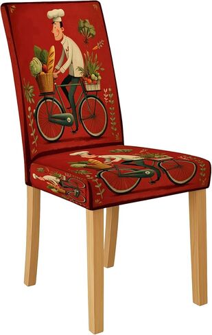 Chef Bike Pattern Chair Covers for Dining Chairs, Stretch & Washable Spandex Seat Protectors, Fun Decorative Slipcovers for Kitchen Dining Room 4PCS in Saudi Arabia