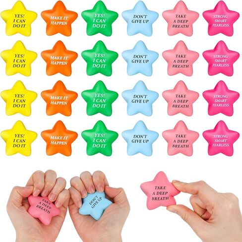POPLAY 24PCS Inspirational Stress Relief Balls, 2inch Star Stress Balls Colorful Foam Squeeze Balls Motivational Stress Balls for Kids Adults Anxiety Fidget Sensory in Saudi Arabia